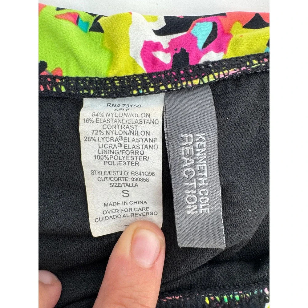 Kenneth Cole Reaction Women Black Multi Floral Neon Fold Over Bikini Bottom Sz S